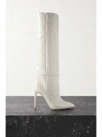 Croc-effect leather knee boots