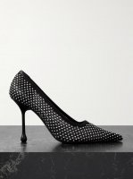 Ixia 95 crystal-embellished satin and mesh point-toe pumps