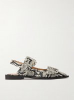 Buckled eyelet-embellished snake-effect recycled faux patent-leather ballet flats