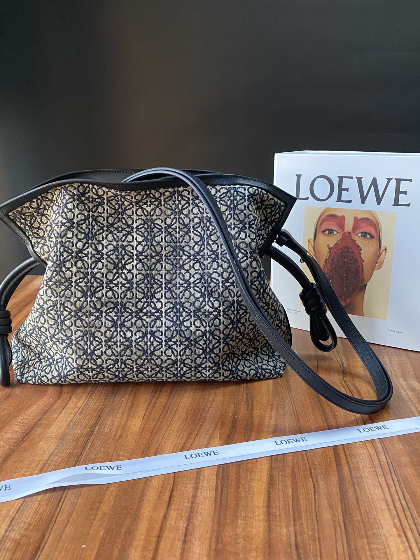 LOEWE CROSSBODY Embroidered Royal Blue with Beige Pattern