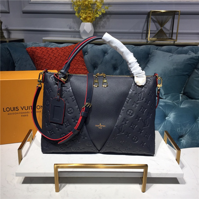 Louis Vuitton V Tote MM Monogram Empreinte Navy/Red