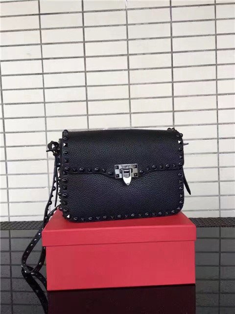 Valentino Rockstud textured-leather Black with Black stone