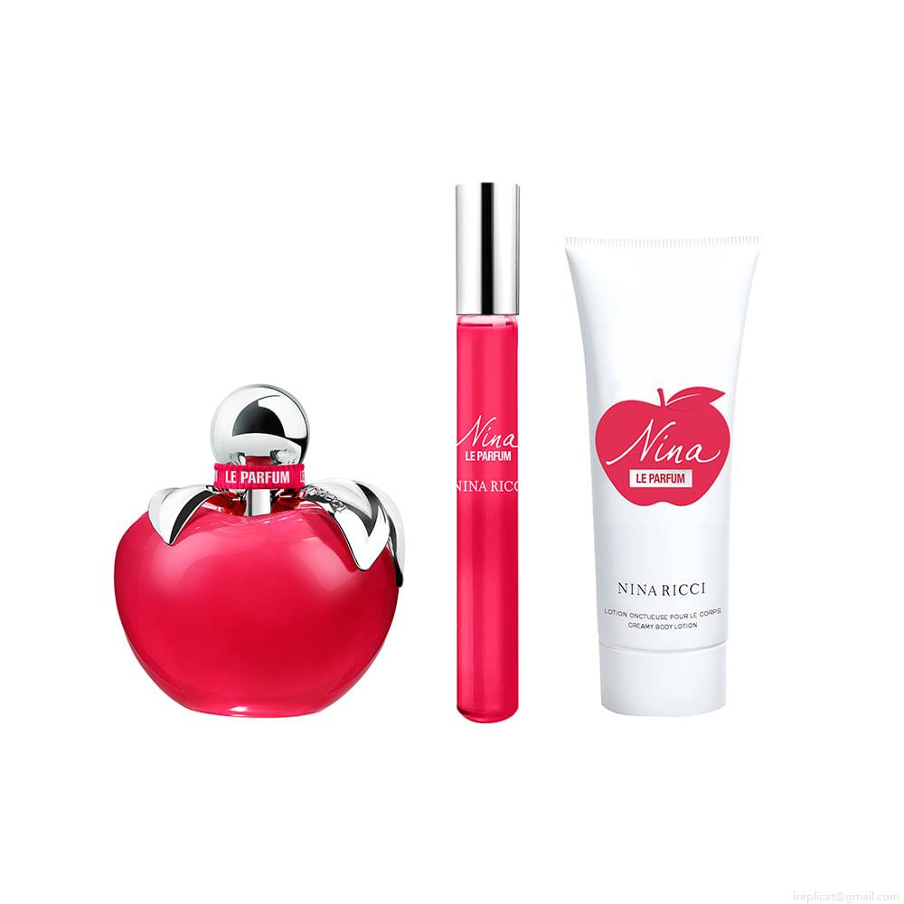 Kit Perfume Nina Ricci Nina Feminio Eau de Parfum 80 ml + Loção Corporal Le Parfum 75 ml + Roll-on 10 ml