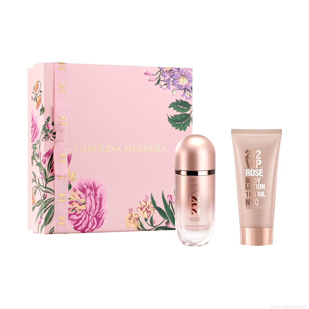 Kit Perfume Carolina Herrera 212 Vip Rosé Feminino Eau de Parfum 80 ml + Loção Corporal 100 ml