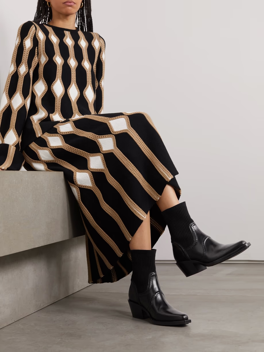 Nellie leather and ribbed cashmere-blend ankle boots