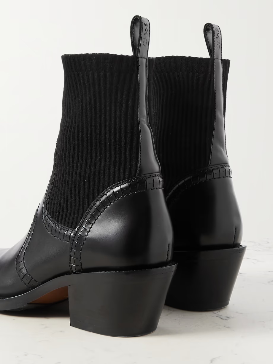 Nellie leather and ribbed cashmere-blend ankle boots