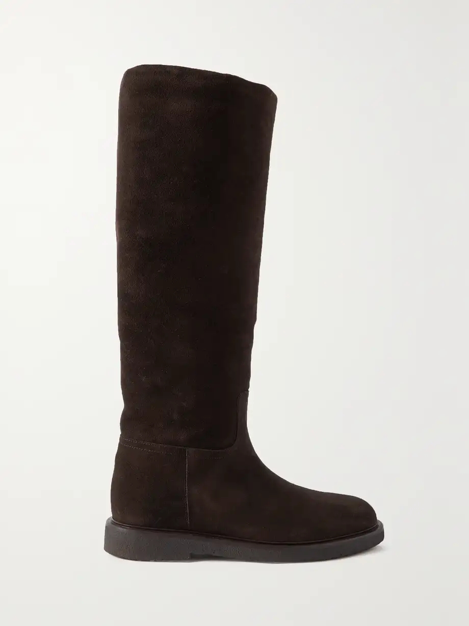 Shearling-lined suede knee boots