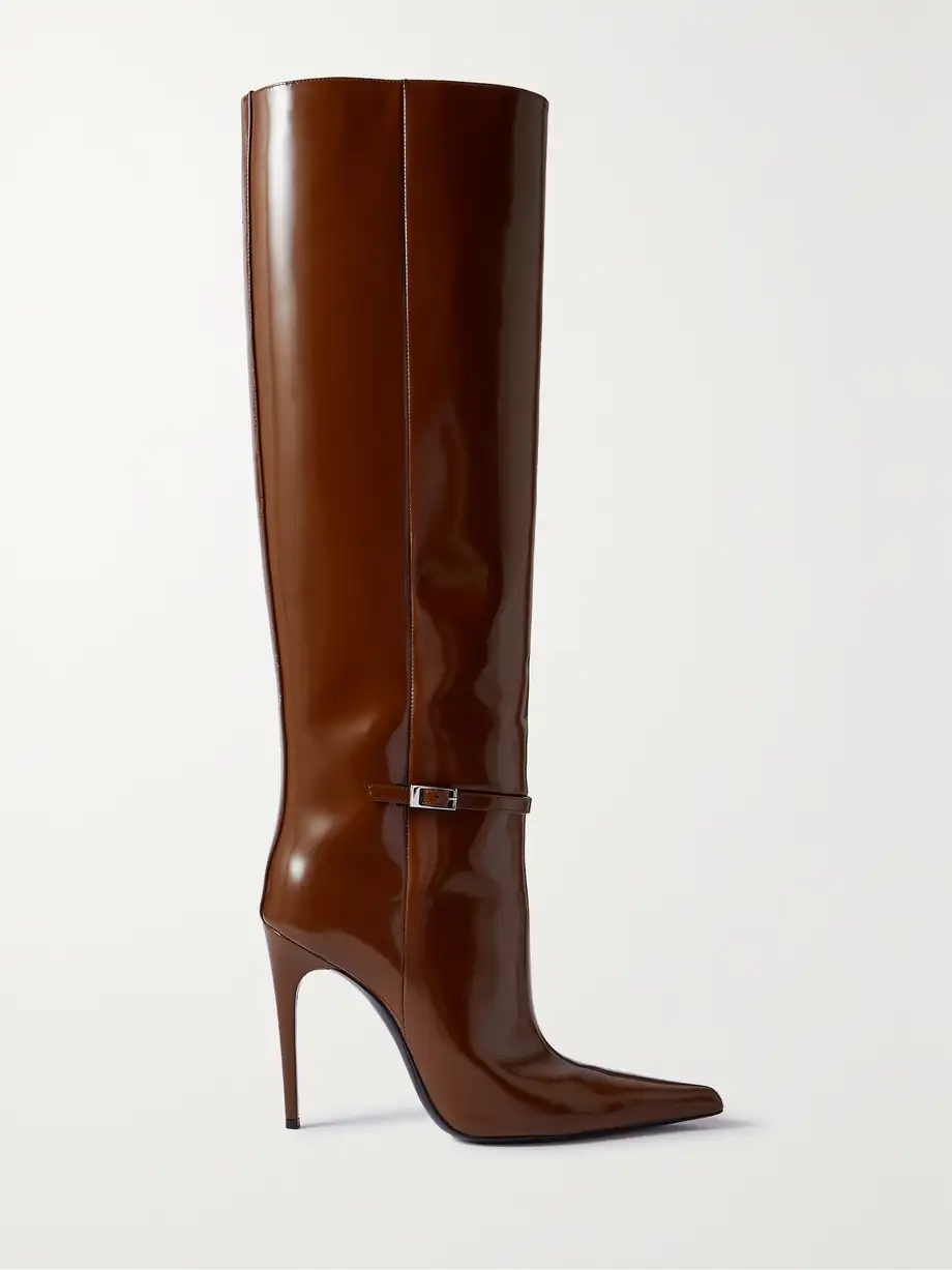 Vendôme buckled glossed-leather knee boots