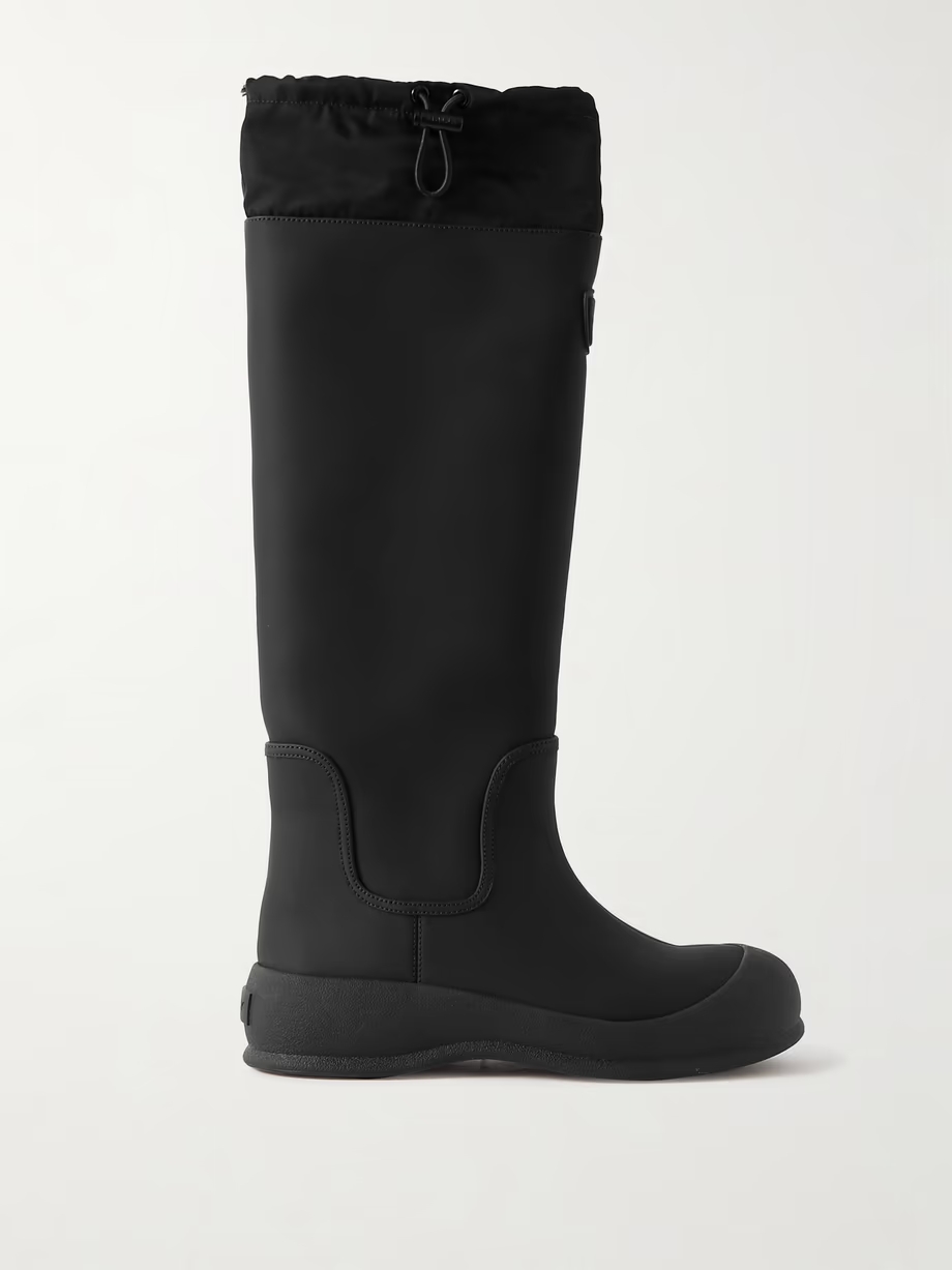 Clover twill-trimmed coated-leather knee boots Clover twill-trimmed coated-leather knee boots