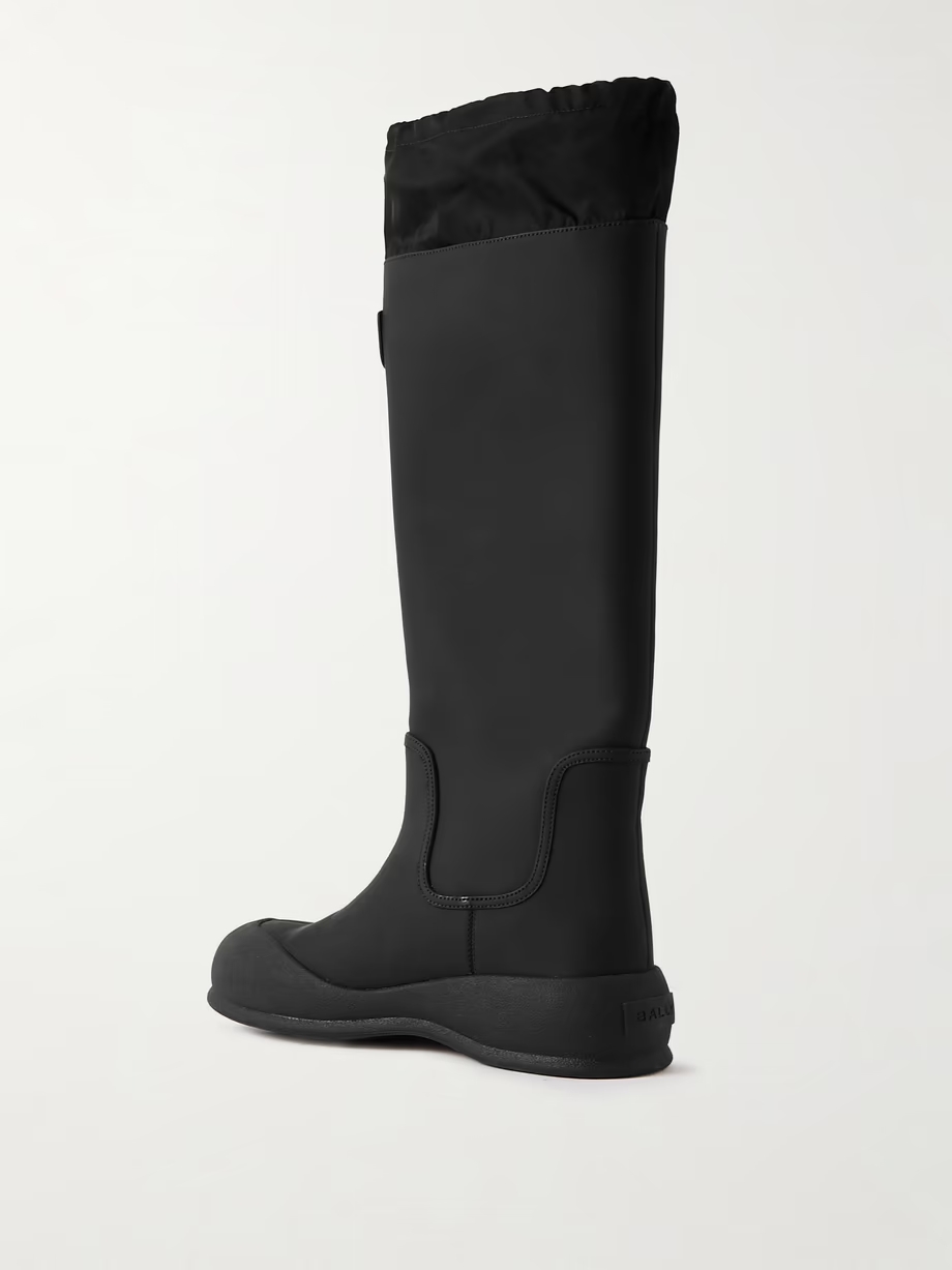 Clover twill-trimmed coated-leather knee boots Clover twill-trimmed coated-leather knee boots
