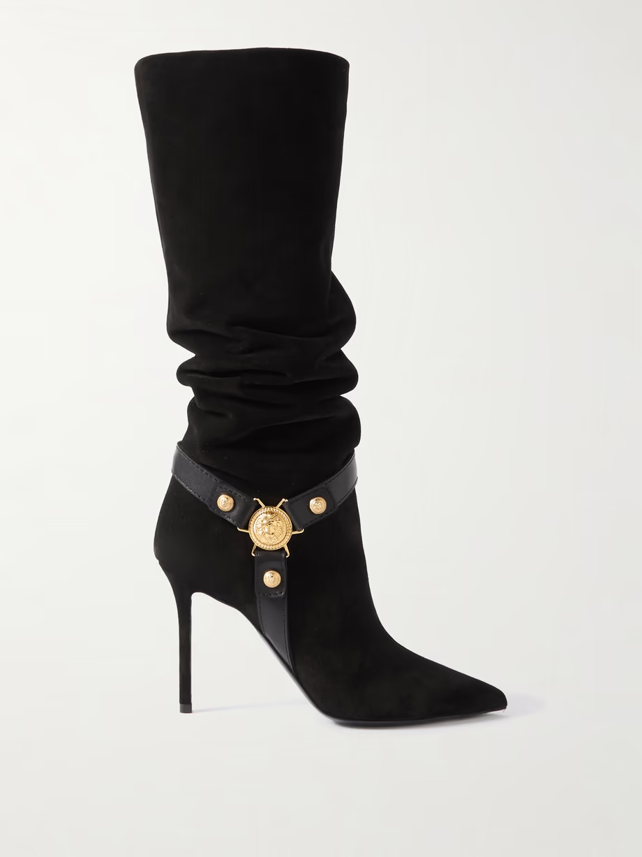 Eva embellished leather-trimmed suede knee boots