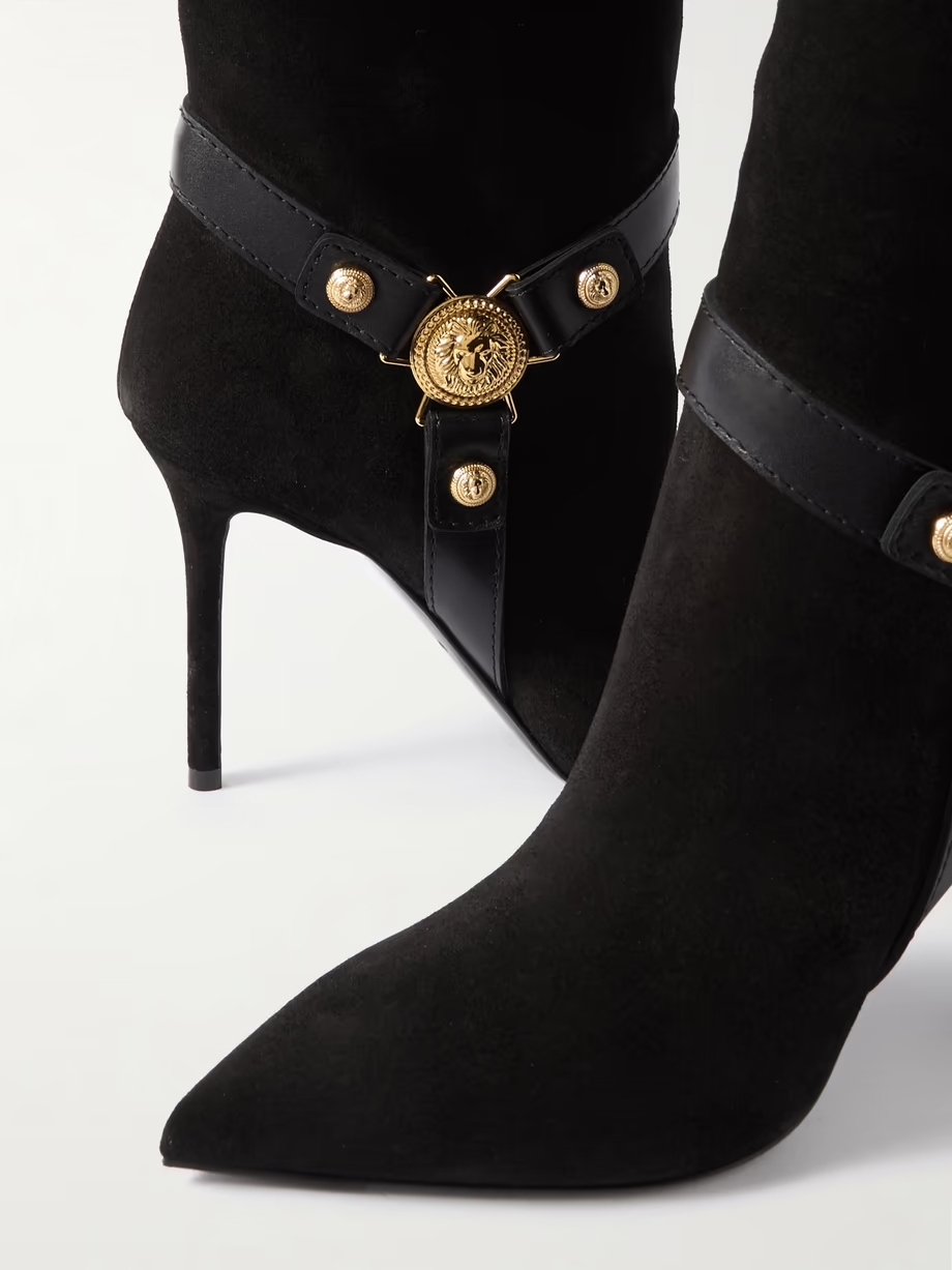 Eva embellished leather-trimmed suede knee boots