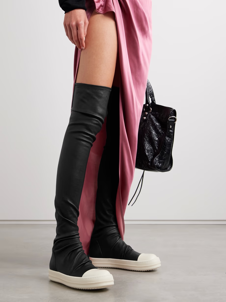 Rubber-trimmed leather over-the-knee boots