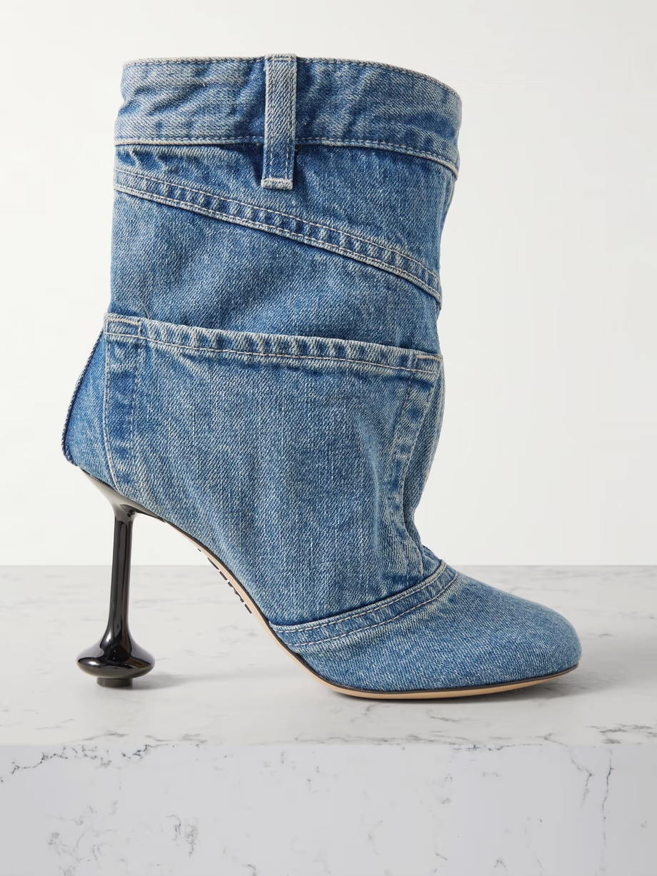 Toy paneled denim ankle boots