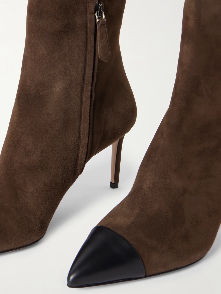 Milanese leather-trimmed suede ankle boots