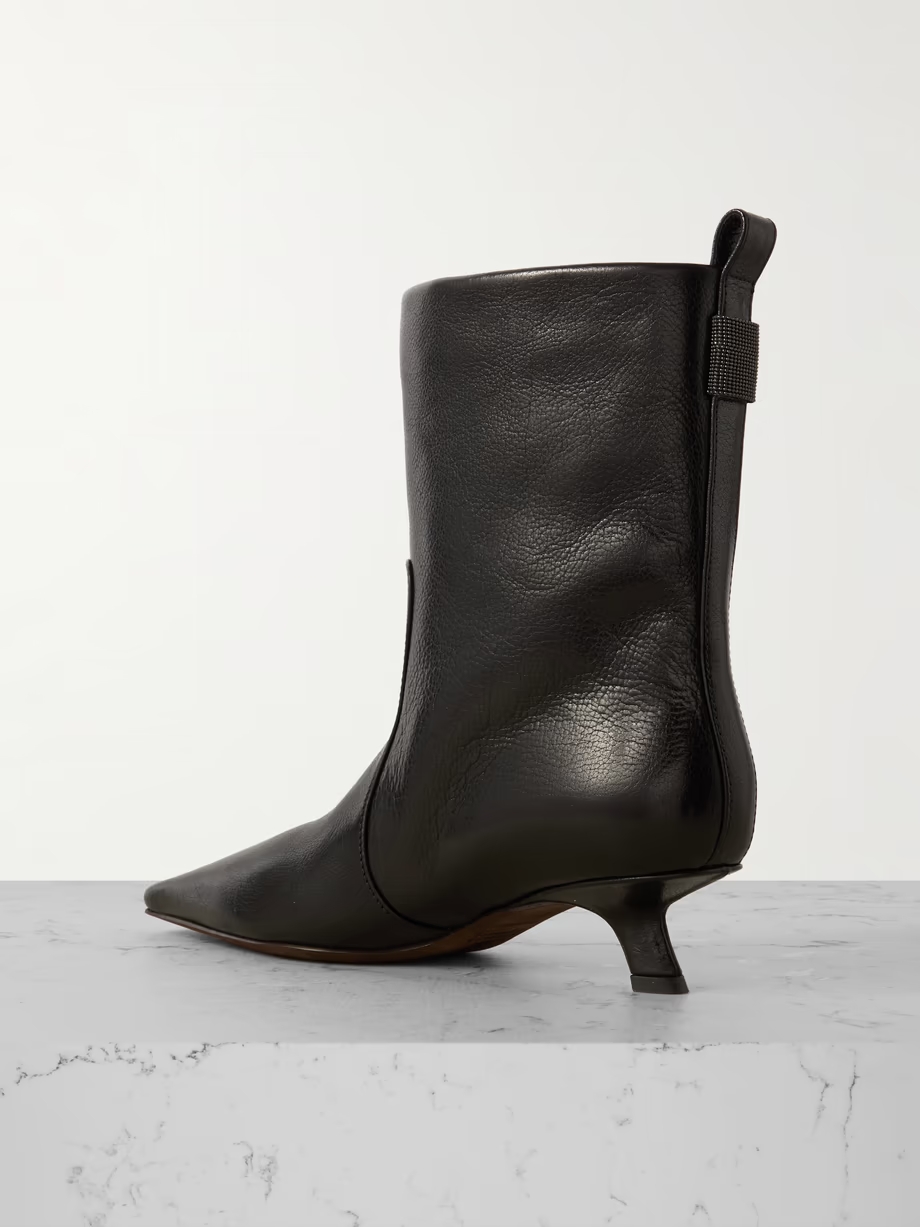 Bead-embellished leather ankle boots Bead-embellished leather ankle boots