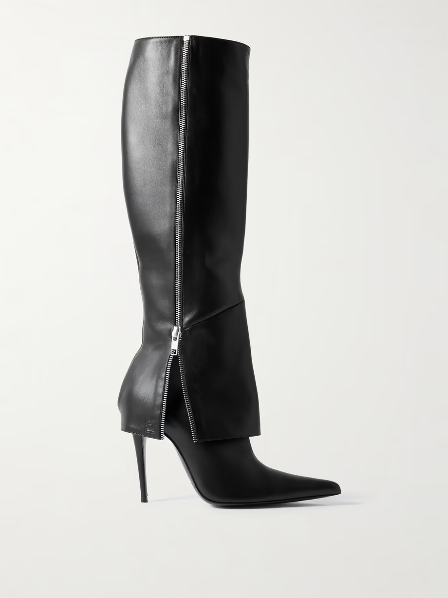 Leather pointed-toe knee boots