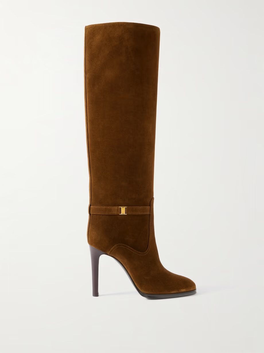 Diane logo-embellished suede knee boots Diane logo-embellished suede knee boots