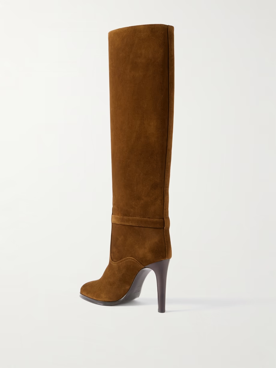 Diane logo-embellished suede knee boots Diane logo-embellished suede knee boots