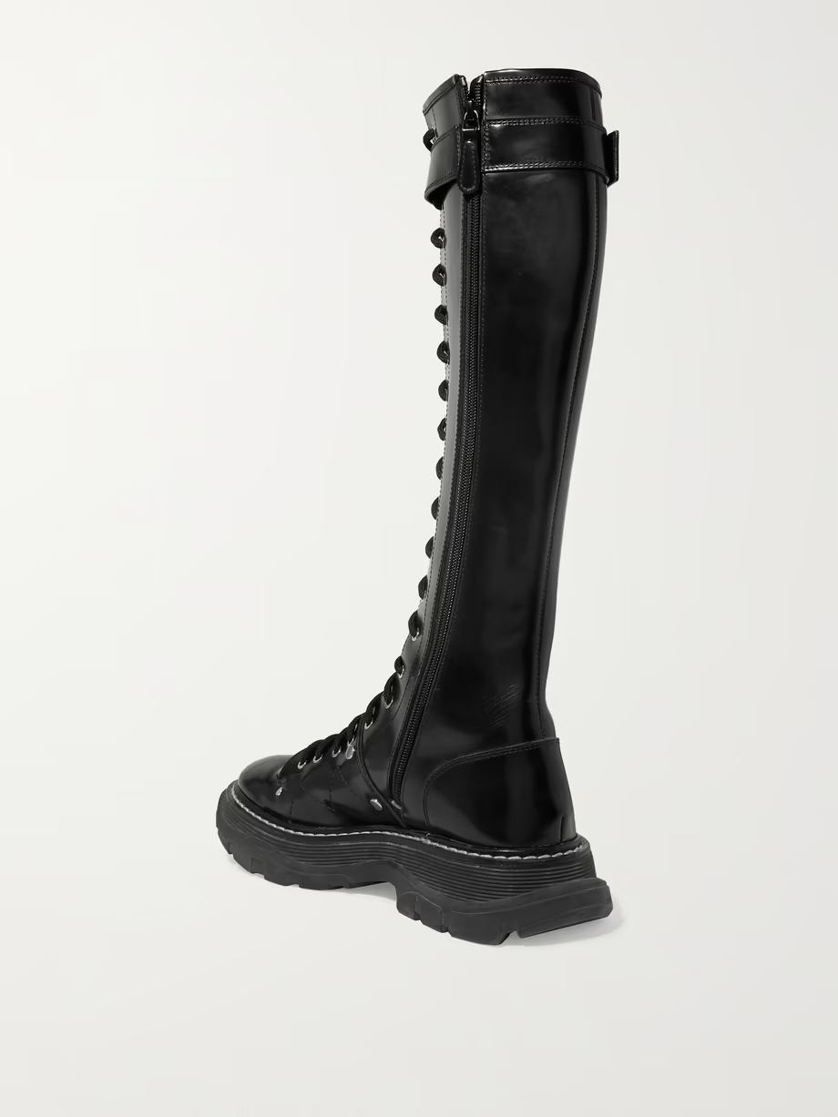 Glossed-leather exaggerated-sole knee boots