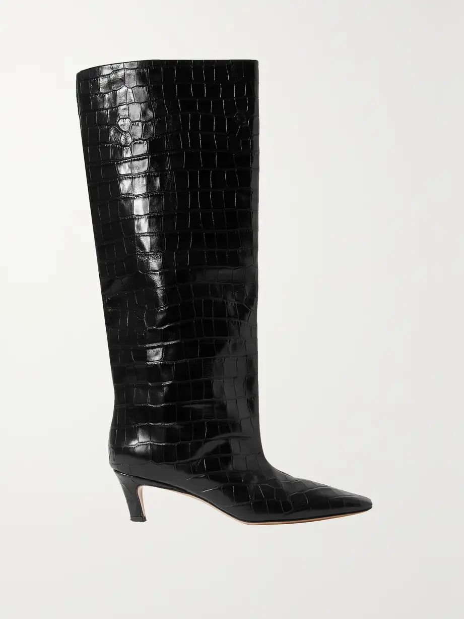 + NET SUSTAIN croc-effect leather knee boots