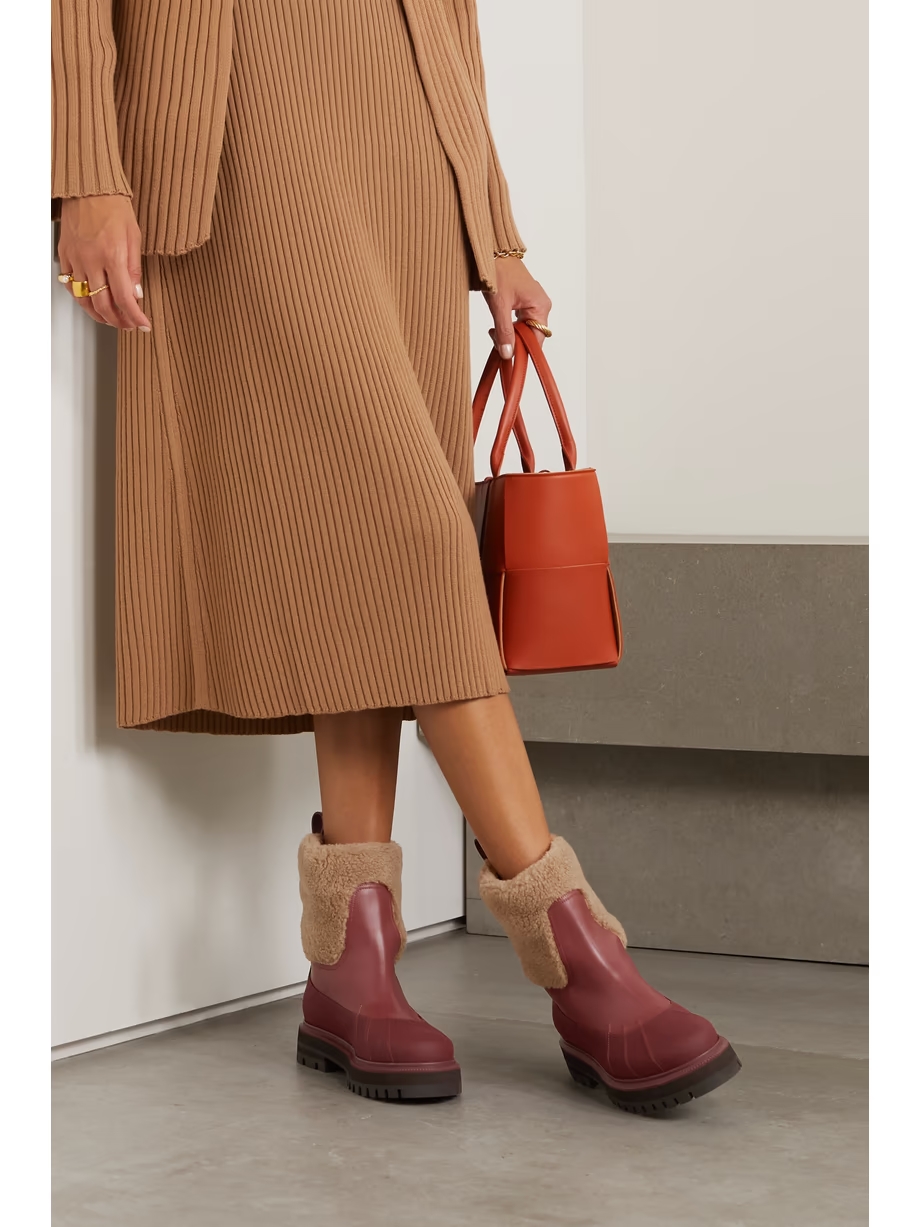 Regent cashmere and silk-blend fleece and leather ankle boots