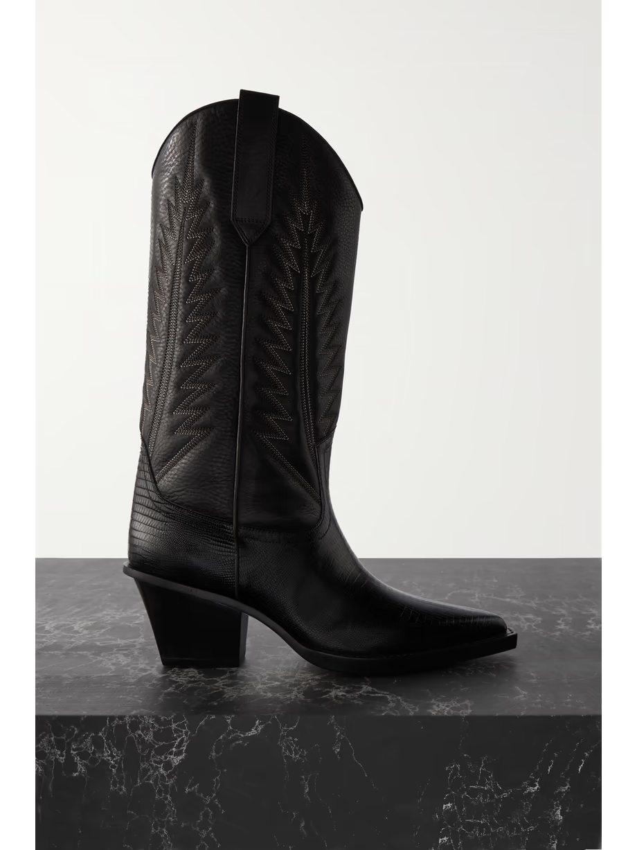 Rosario embroidered textured and croc-effect leather cowboy boots