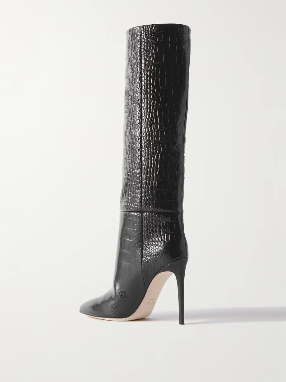 Croc-effect leather knee boots