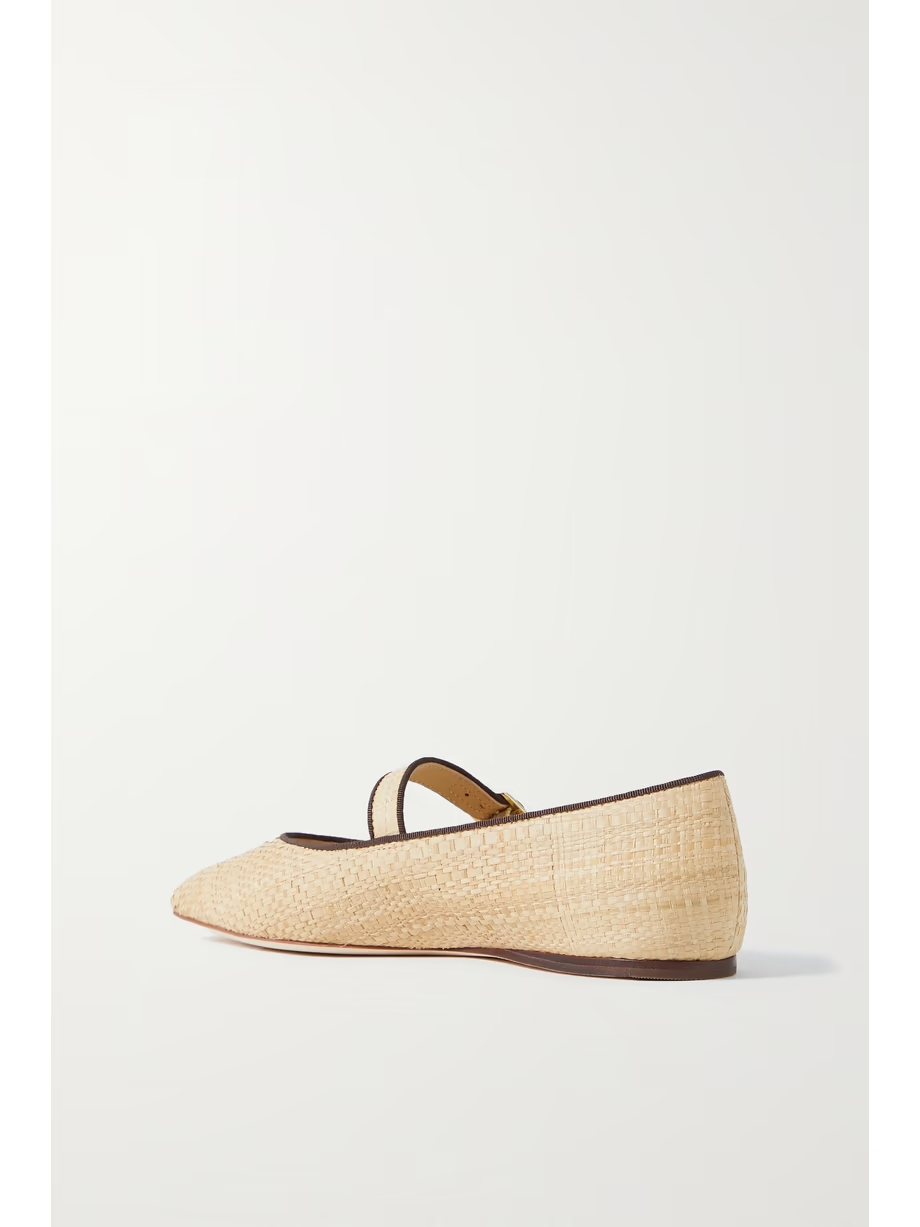 Ginger grosgrain-trimmed raffia Mary Jane ballet flats