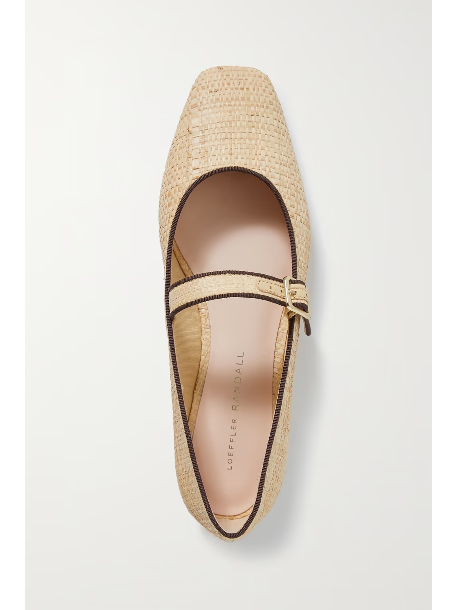 Ginger grosgrain-trimmed raffia Mary Jane ballet flats