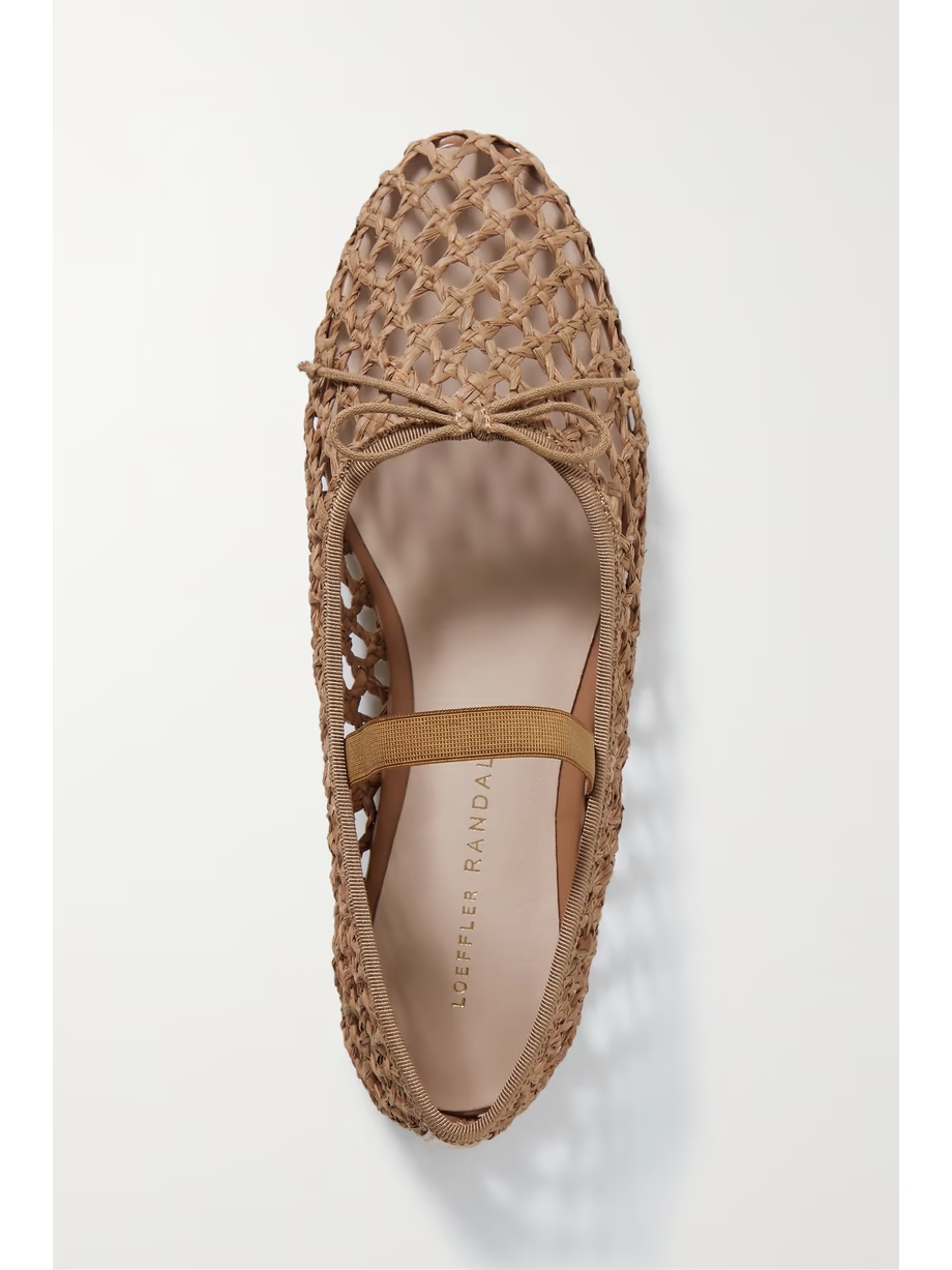 Leonie grosgrain-trimmed raffia Mary Jane ballet flats