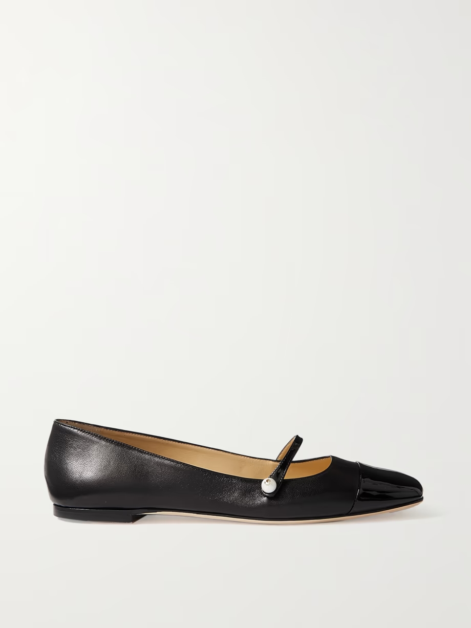 Elisa embellished patent-trimmed leather Mary Jane flats