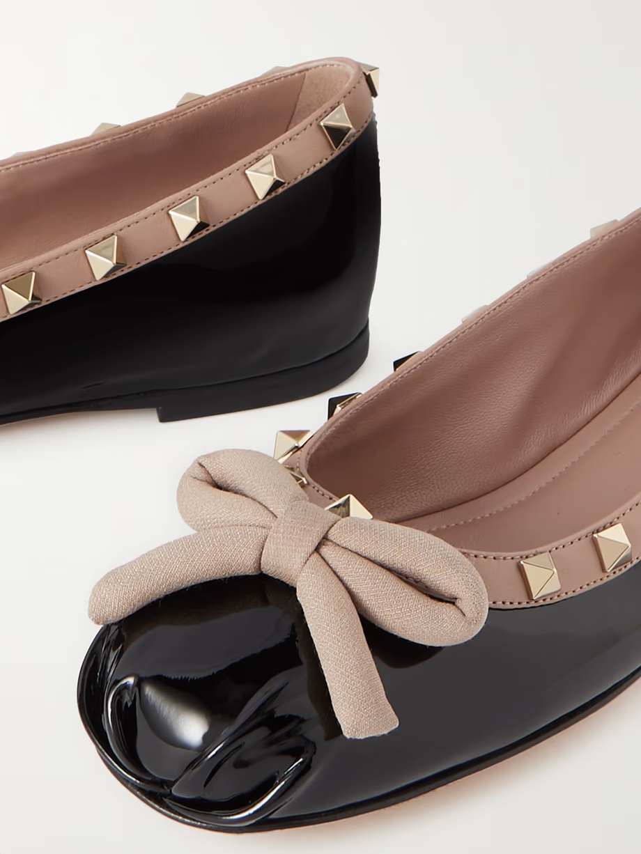 Rockstud bow-embellished patent-leather ballet flats