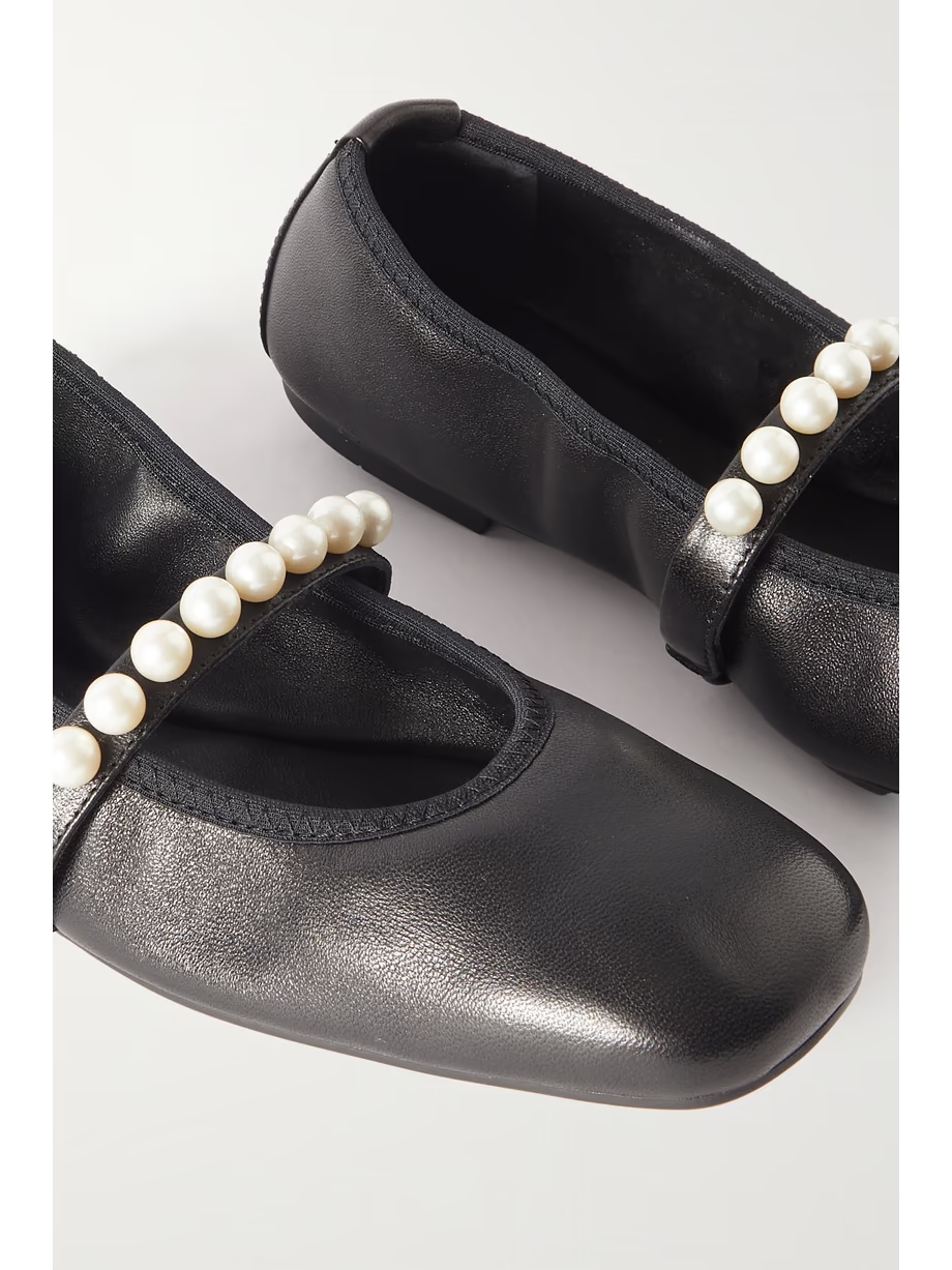 Goldie faux pearl-embellished leather ballet flats