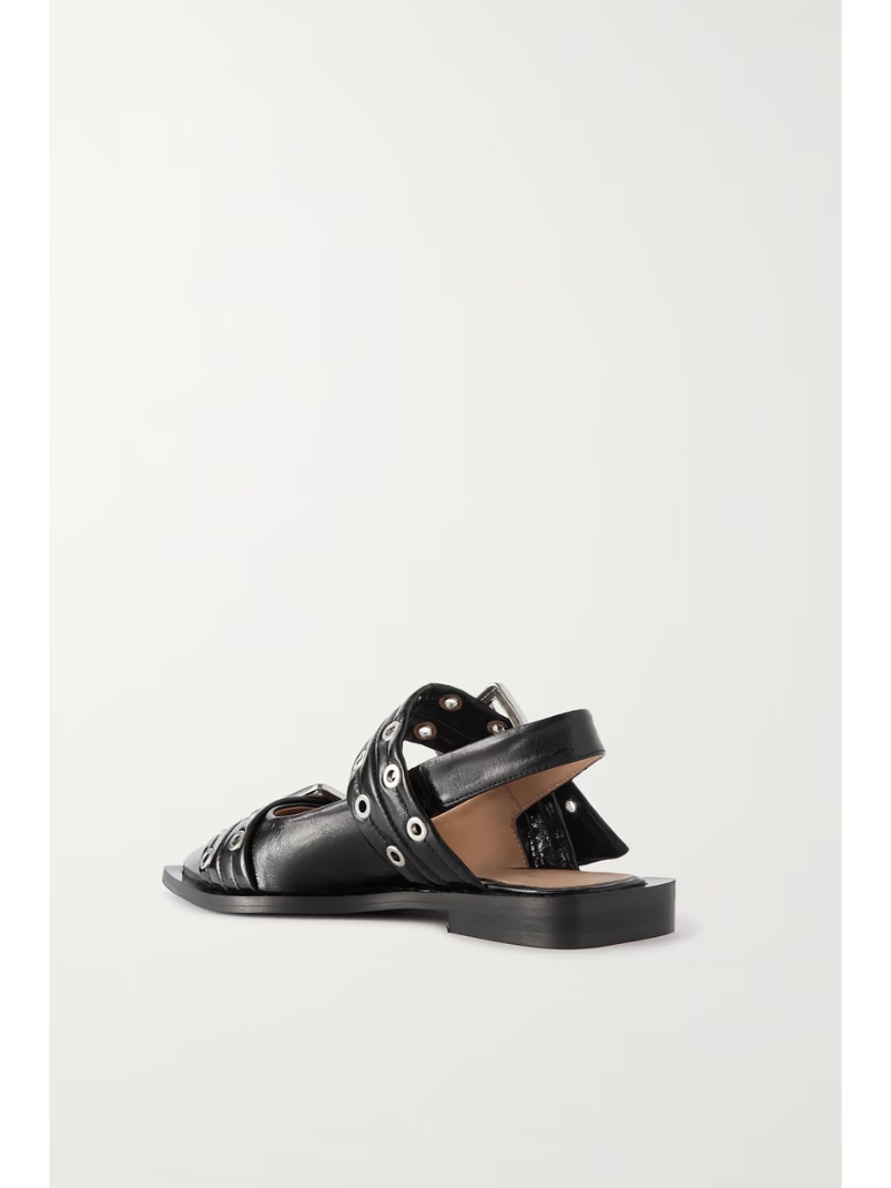 + NET SUSTAIN buckled eyelet-embellished recycled faux patent-leather ballet flats