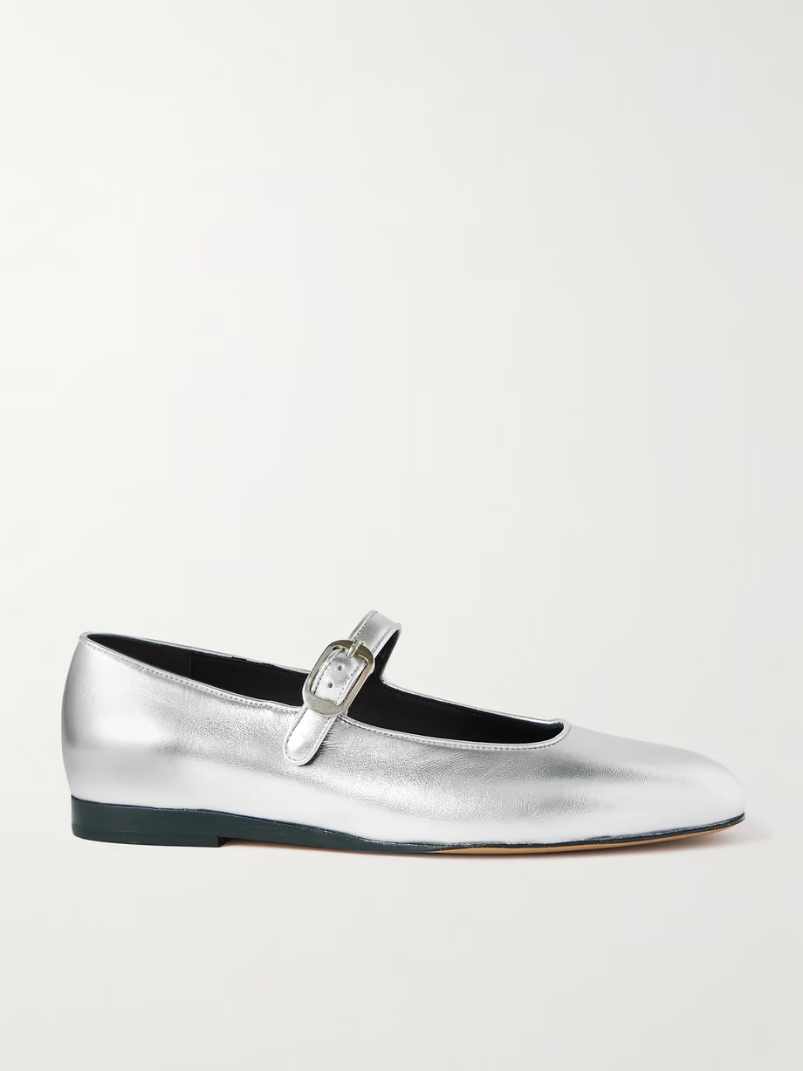 Metallic leather Mary Jane flats