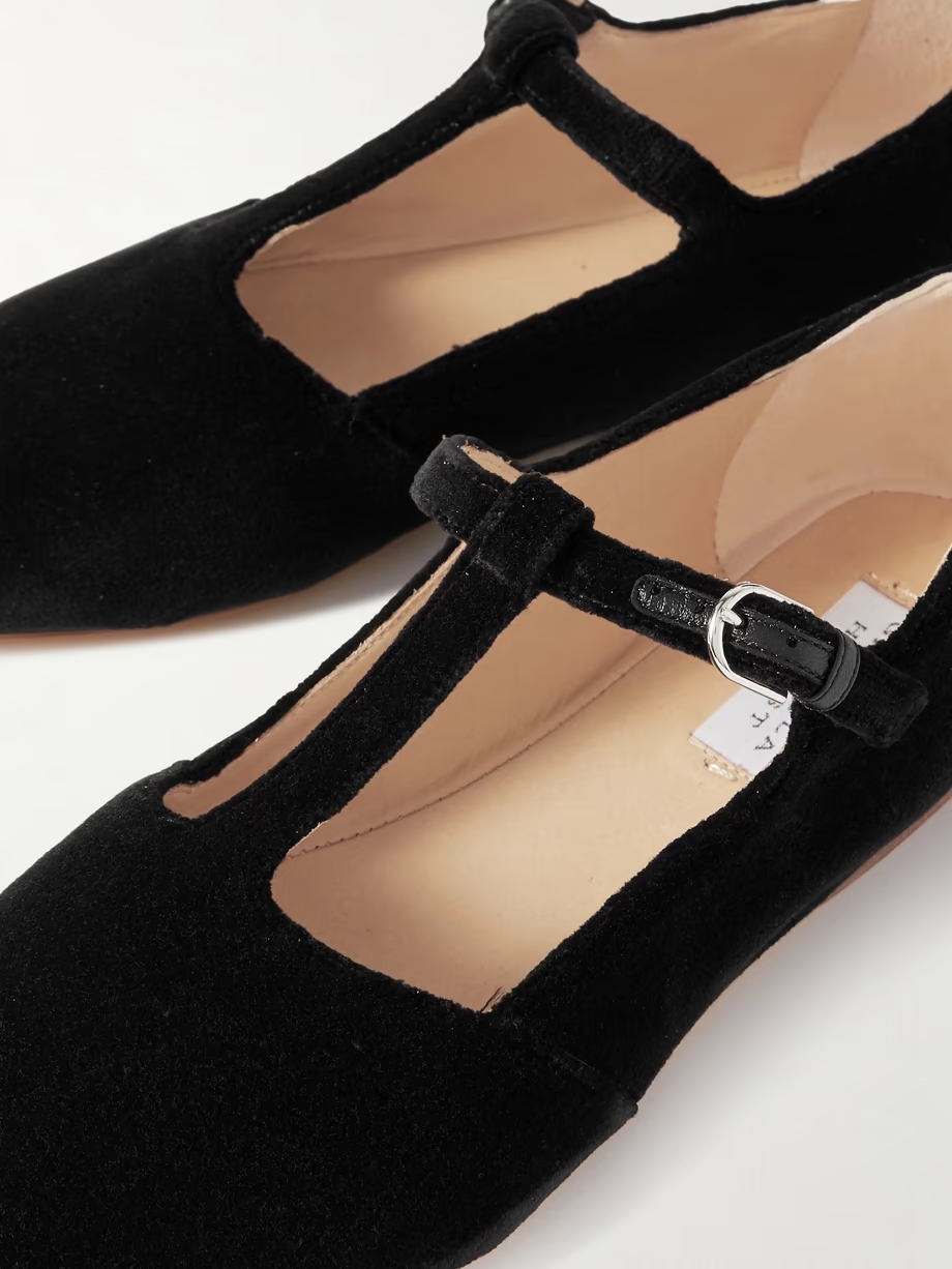 + NET SUSTAIN Lola Ballerina organic cotton-velvet Mary Jane point-toe flats