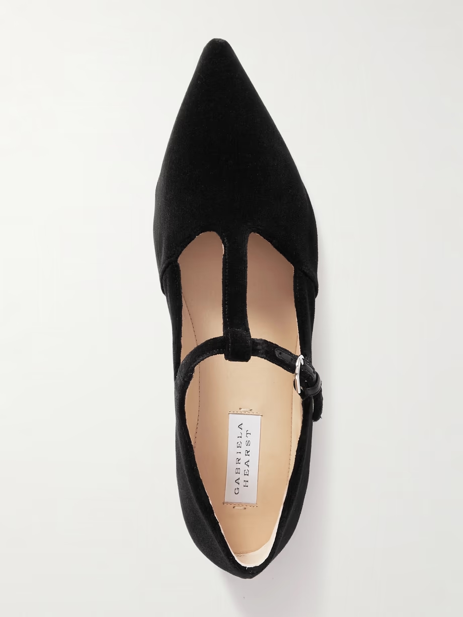 + NET SUSTAIN Lola Ballerina organic cotton-velvet Mary Jane point-toe flats