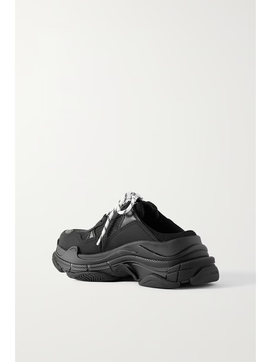 Triple S embroidered faux nubuck and mesh slip-on sneakers