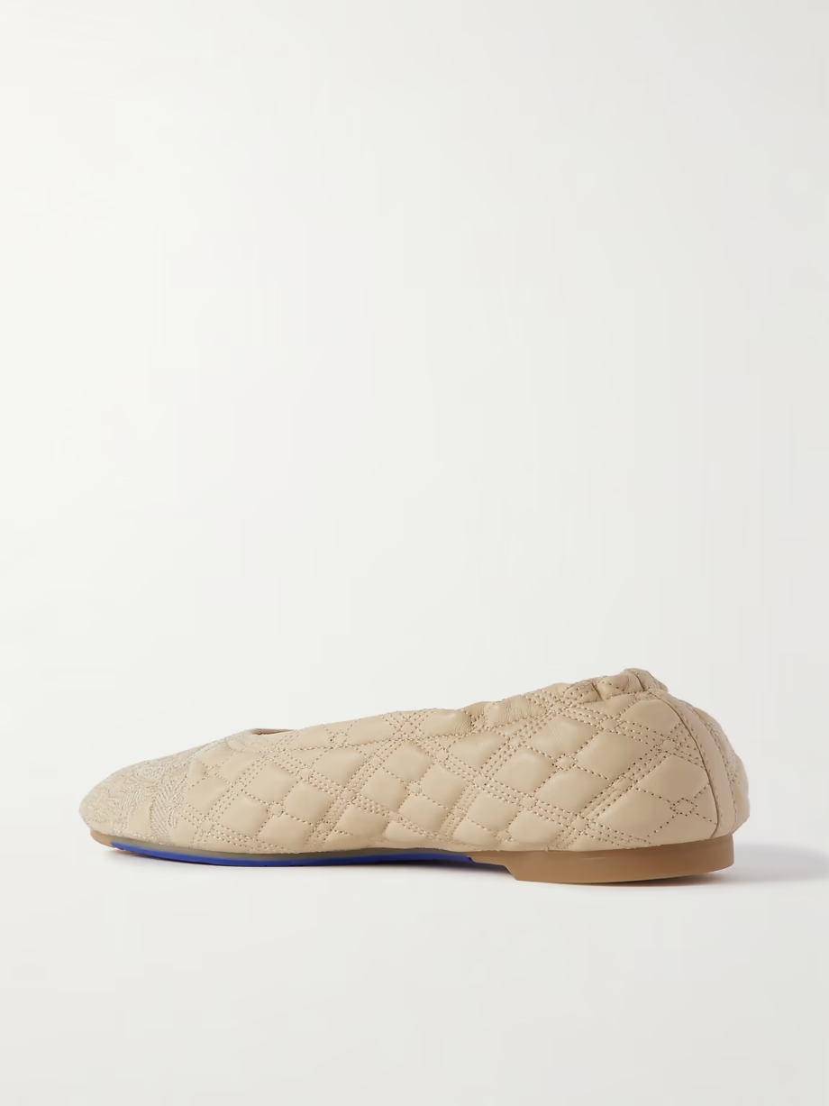 Embroidered quilted leather ballet flats