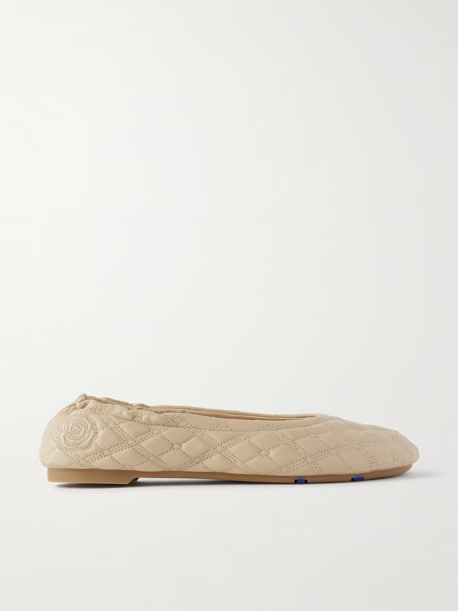 Embroidered quilted leather ballet flats