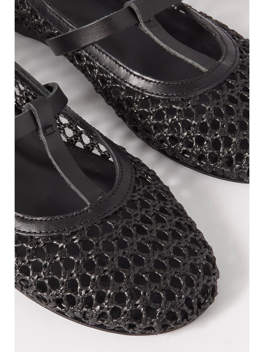 Aerati leather-trimmed woven raffia ballet flats