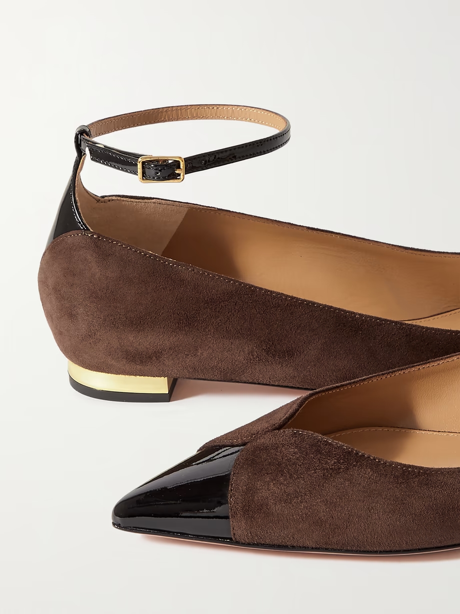 Pinot two-tone patent leather-trimmed suede ballet flats