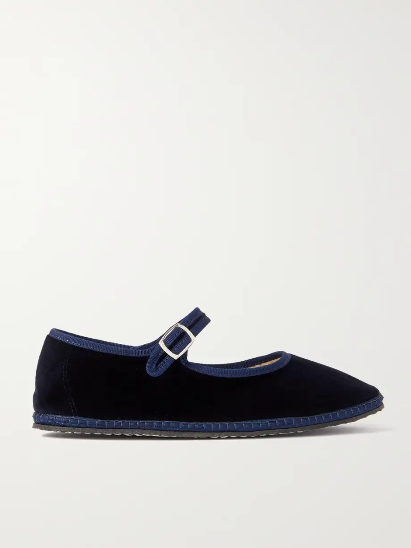 Grosgrain-trimmed velvet Mary Jane slippers Grosgrain-trimmed velvet Mary Jane slippers