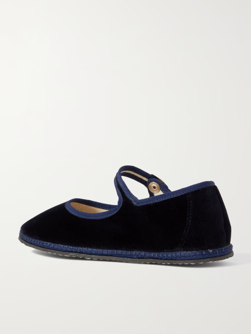 Grosgrain-trimmed velvet Mary Jane slippers Grosgrain-trimmed velvet Mary Jane slippers
