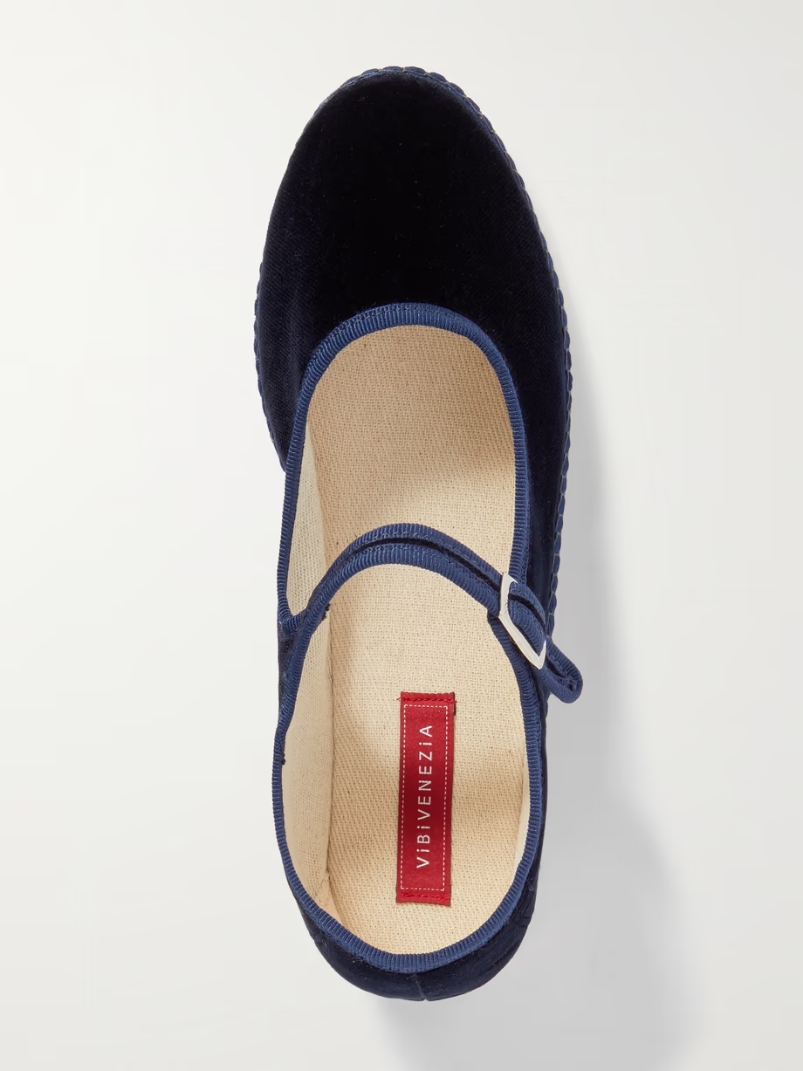 Grosgrain-trimmed velvet Mary Jane slippers Grosgrain-trimmed velvet Mary Jane slippers