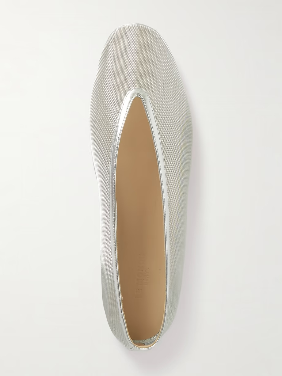 Luna metallic leather-trimmed mesh ballet flats