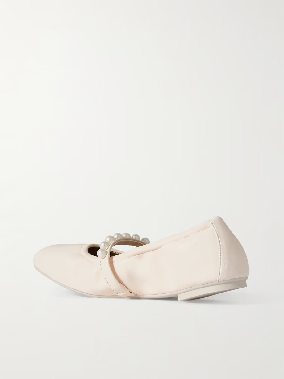 Goldie faux pearl-embellished leather ballet flats