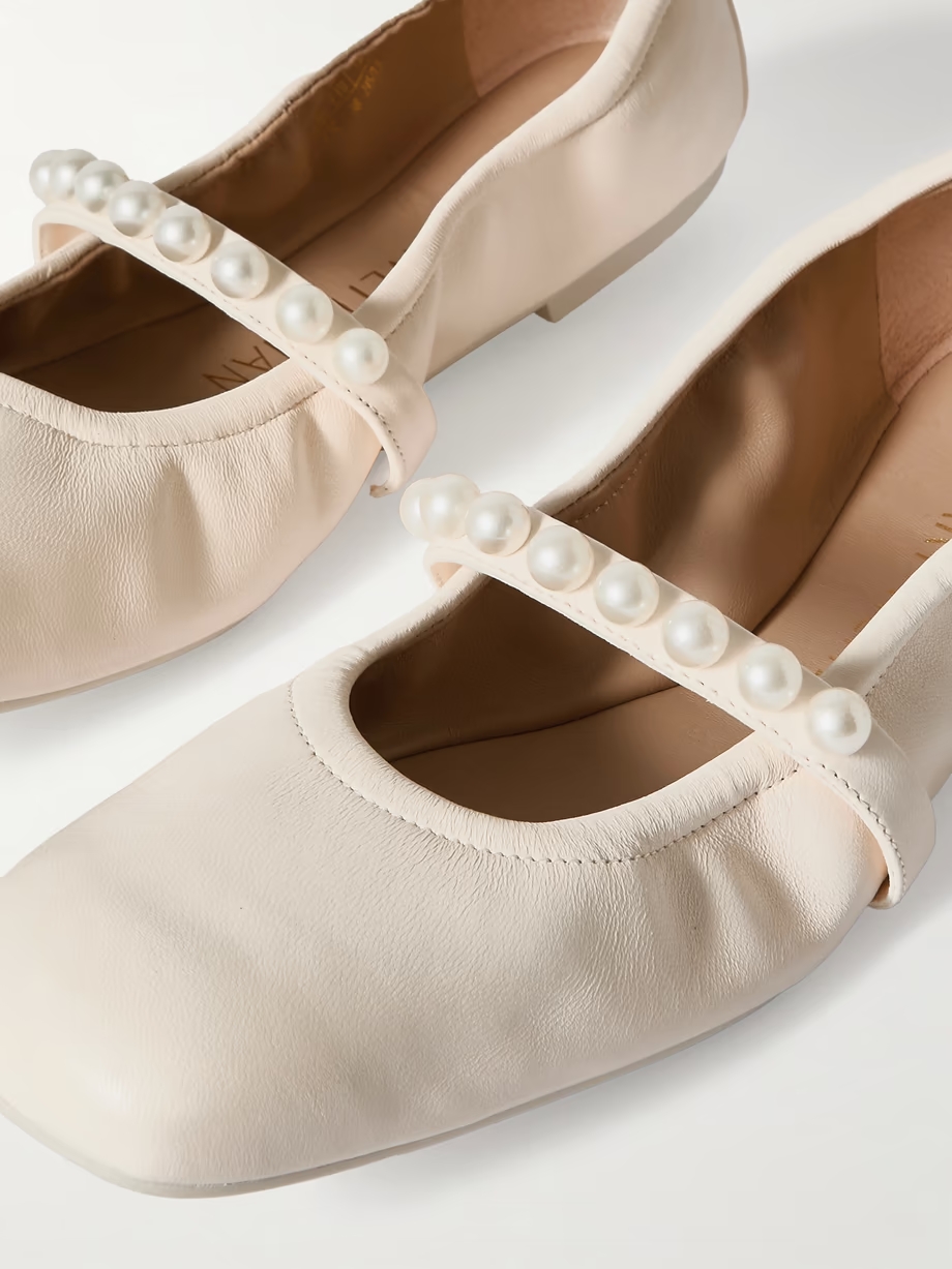 Goldie faux pearl-embellished leather ballet flats