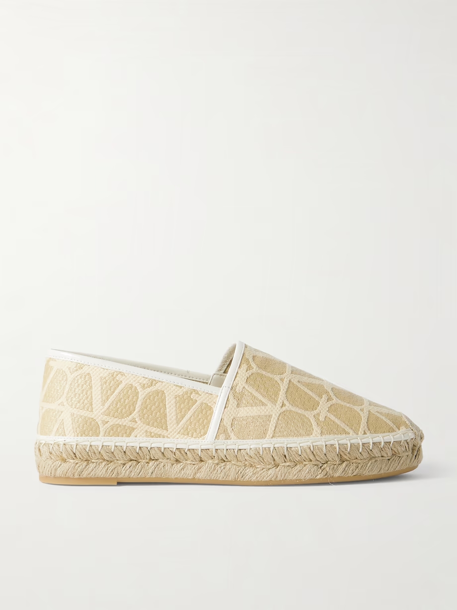Leather-trimmed jacquard-woven raffia espadrilles Leather-trimmed jacquard-woven raffia espadrilles
